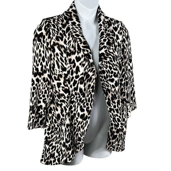 Calvin Klein Womens S Leopard Print Open Cardigan 3/4 Sleeves Oversized Blazer - Picture 6 of 16